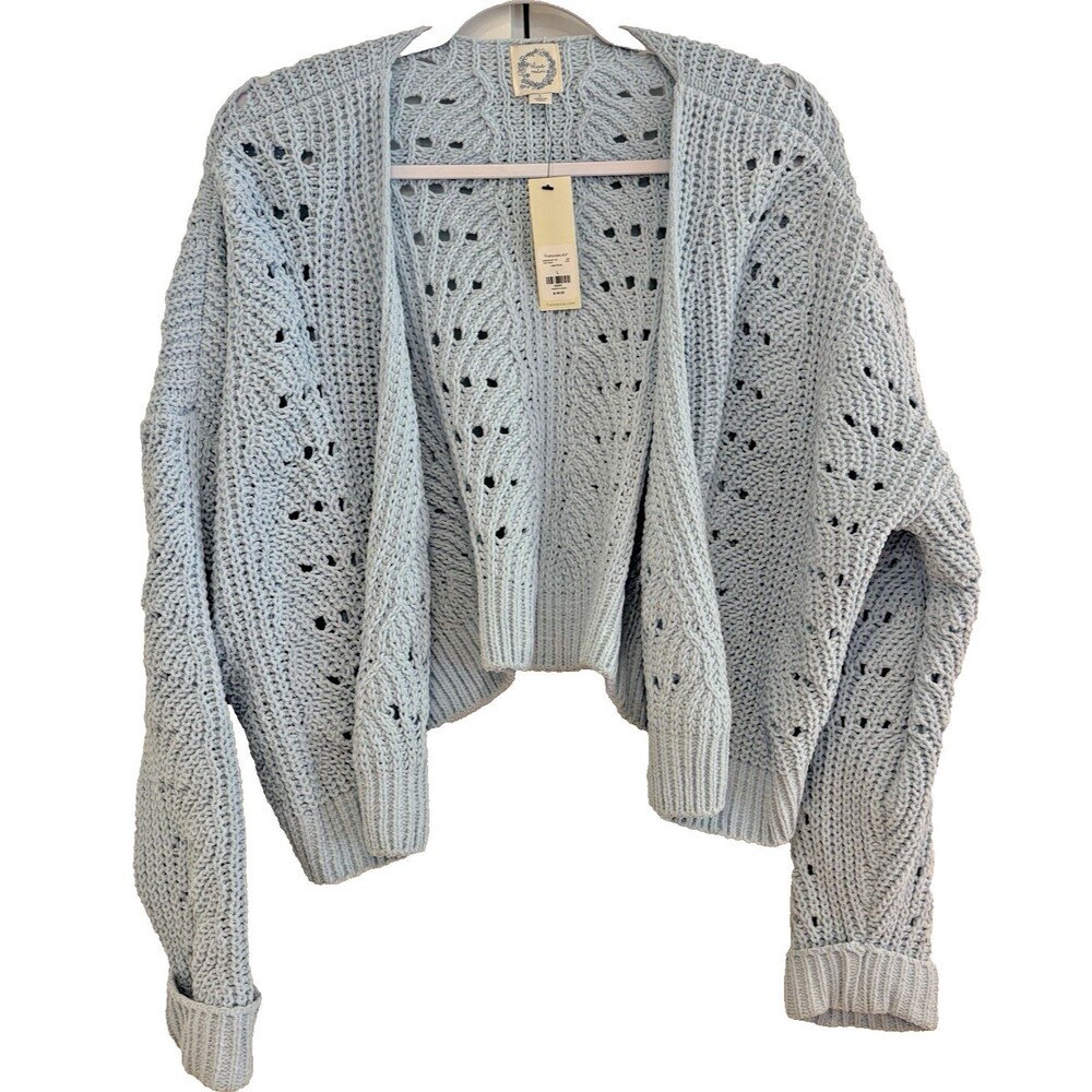 Blue Rain Francesca Womens Sweater  Size Large Baby Blue Chunky Knit Cropped NWT